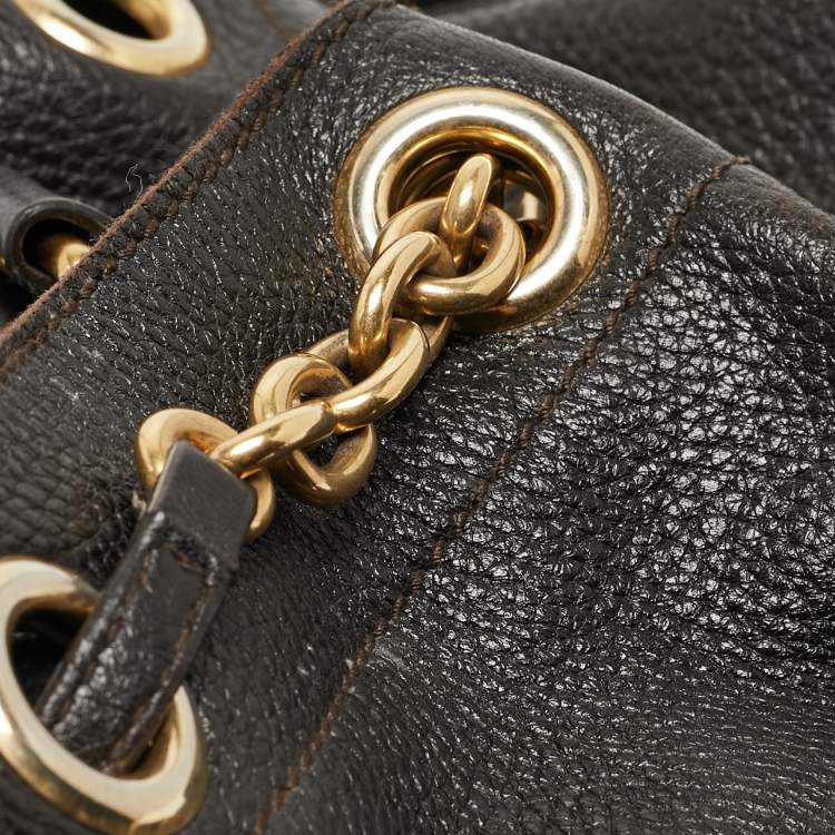 Pre Owned Yves Saint Laurent Choco Brown Leather Overseas Bucket Bag