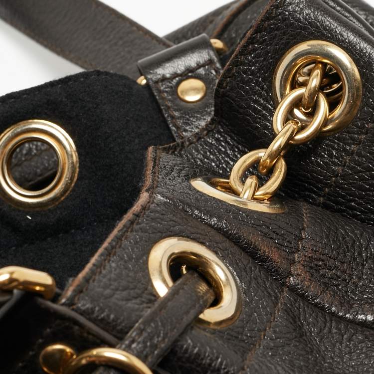 Pre Owned Yves Saint Laurent Choco Brown Leather Overseas Bucket Bag