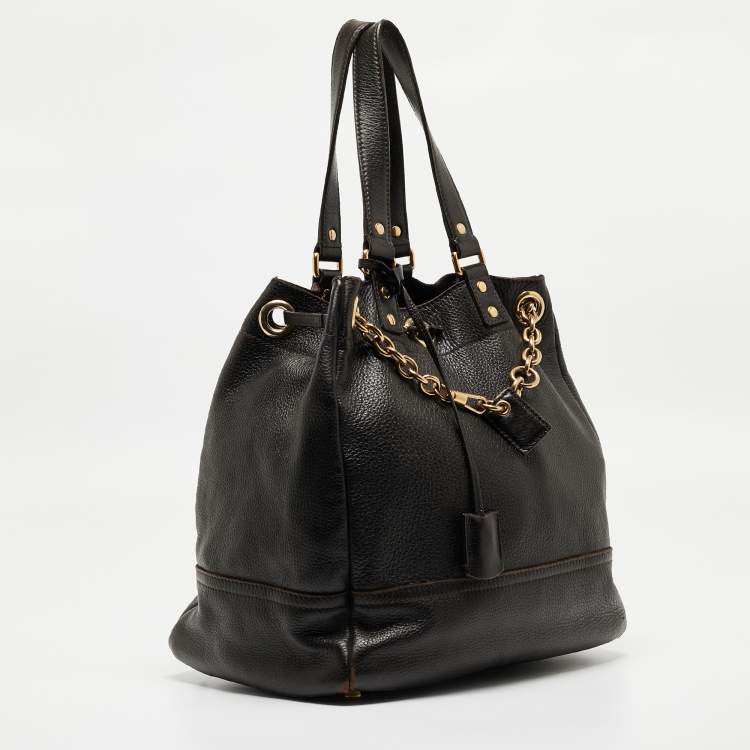 Pre Owned Yves Saint Laurent Choco Brown Leather Overseas Bucket Bag