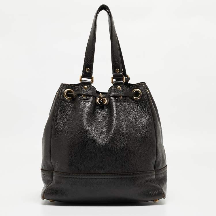 Pre Owned Yves Saint Laurent Choco Brown Leather Overseas Bucket Bag