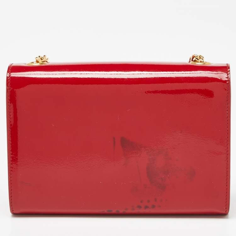 Pre Owned Saint Laurent Red Patent Leather Small Monogram Kate Chain Bag
