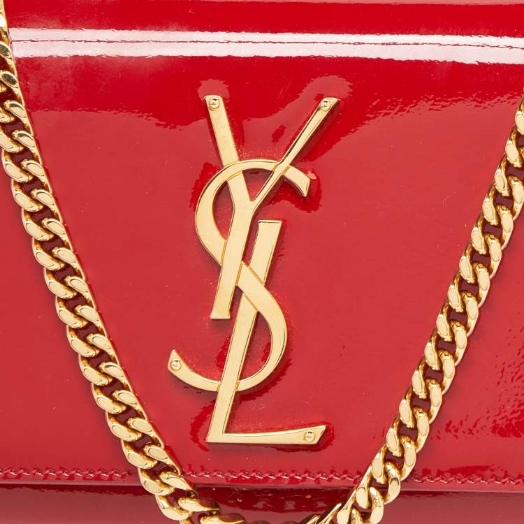 Pre Owned Saint Laurent Red Patent Leather Small Monogram Kate Chain Bag