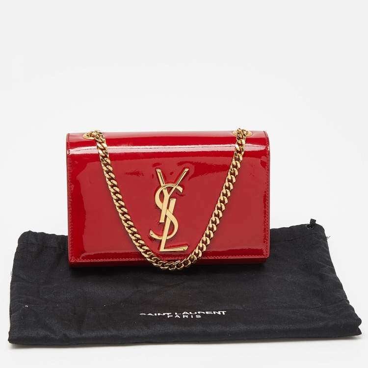 Pre Owned Saint Laurent Red Patent Leather Small Monogram Kate Chain Bag