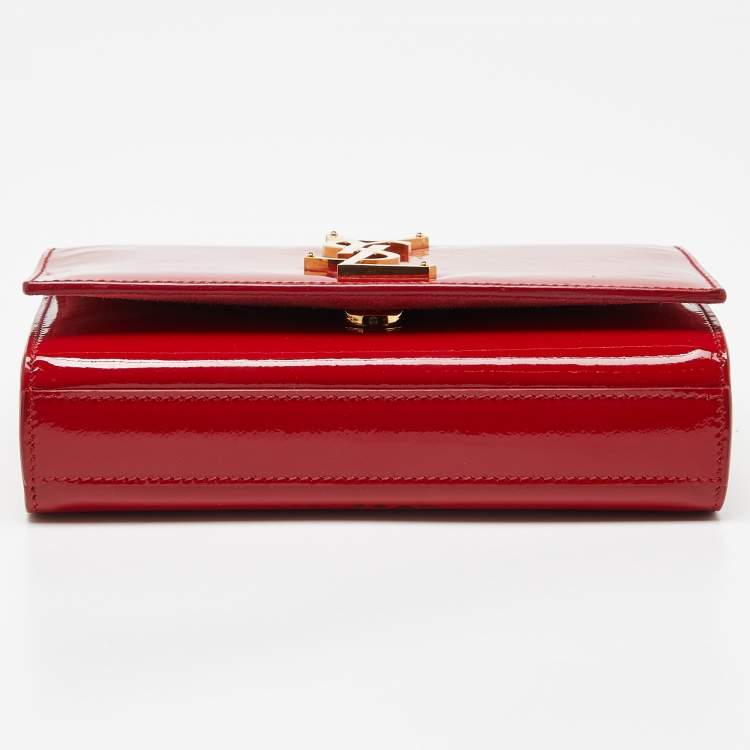 Pre Owned Saint Laurent Red Patent Leather Small Monogram Kate Chain Bag