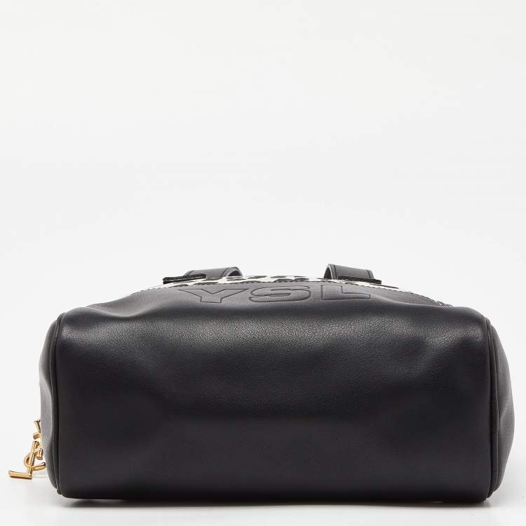Pre Owned Yves Saint Laurent Black/White Leopard Print Coated Canvas and Leather Satchel