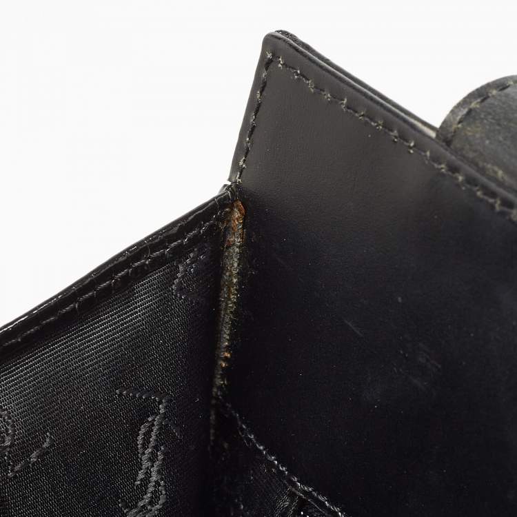 Pre Owned Yves Saint Laurent Black Shine Croc Embossed Leather Tote
