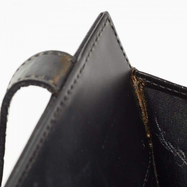 Pre Owned Yves Saint Laurent Black Shine Croc Embossed Leather Tote