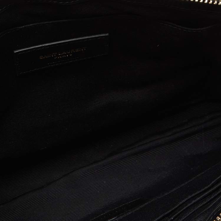 مملوكة مسبقًا Saint Laurent Black Matelassé Leather Monogram Wristlet Pouch