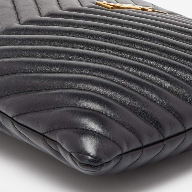 مملوكة مسبقًا Saint Laurent Black Matelassé Leather Monogram Wristlet Pouch