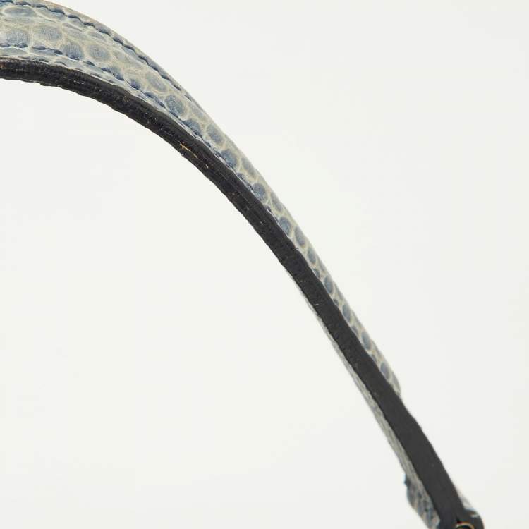 Pre Owned Yves Saint Laurent Blue Croc Embossed Leather and Suede Large Muse Two Top Handle Bag