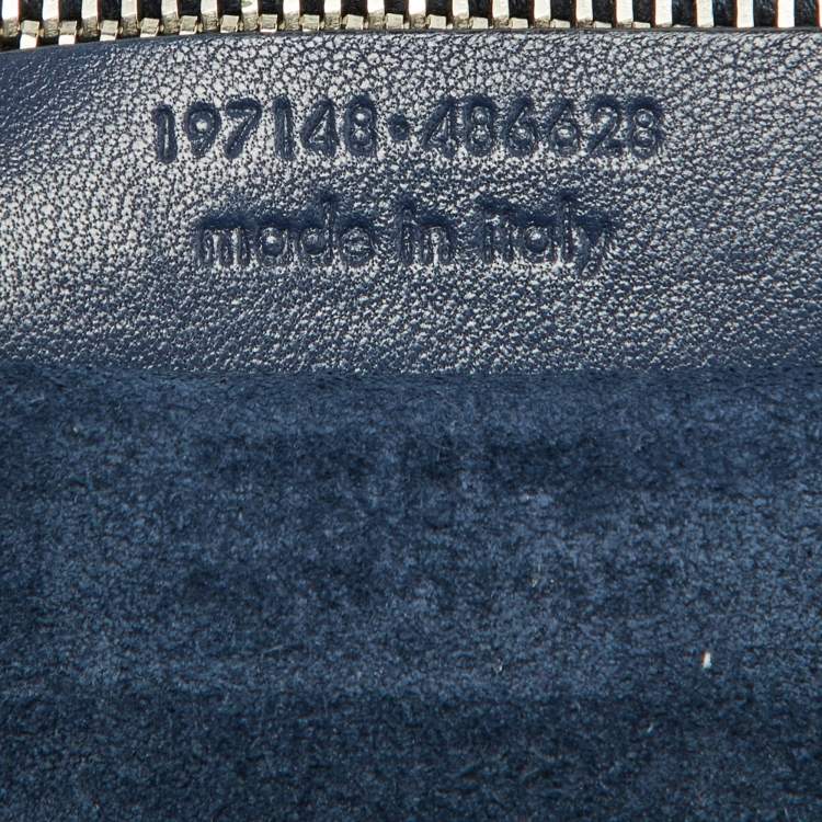 Pre Owned Yves Saint Laurent Blue Croc Embossed Leather and Suede Large Muse Two Top Handle Bag