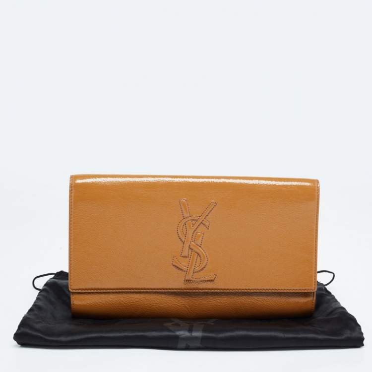 Pre Owned Yves Saint Laurent Beige Patent Leather Belle De Jour Flap Clutch
