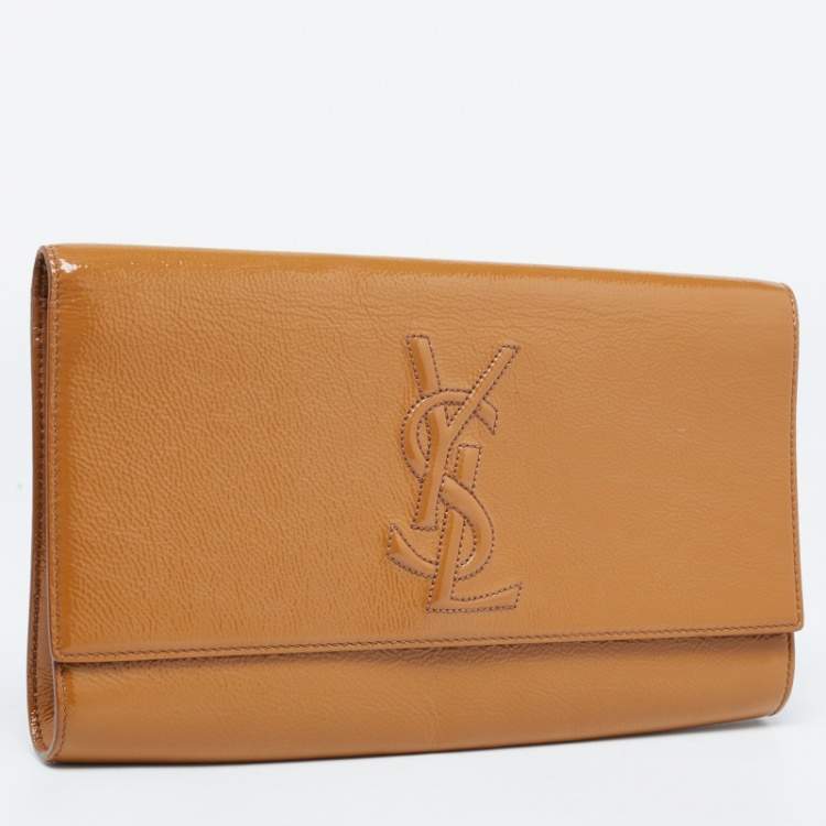 Pre Owned Yves Saint Laurent Beige Patent Leather Belle De Jour Flap Clutch