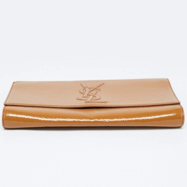 Pre Owned Yves Saint Laurent Beige Patent Leather Belle De Jour Flap Clutch