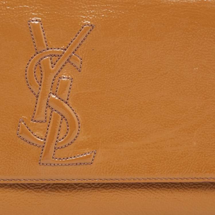 Pre Owned Yves Saint Laurent Beige Patent Leather Belle De Jour Flap Clutch
