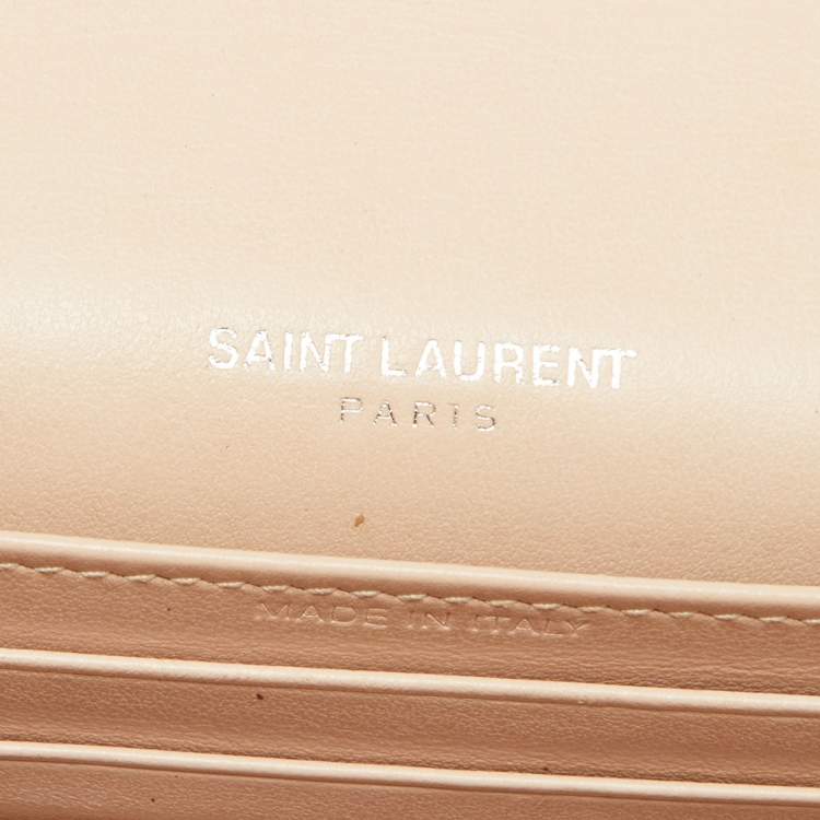 Pre Owned Saint Laurent Pink Croc Embossed Leather Sunset Wallet On Chain