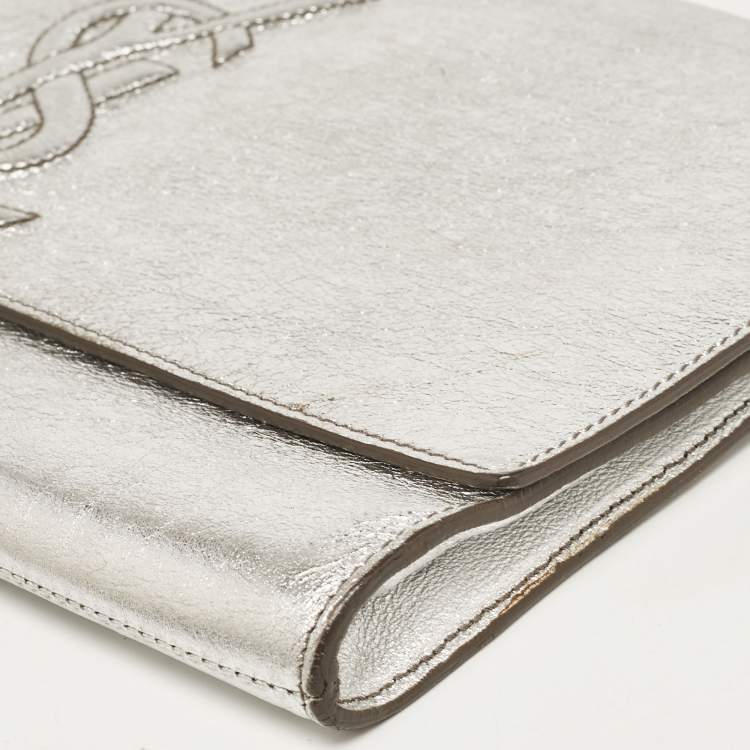 Pre Owned Yves Saint Laurent Silver Leather Belle De Jour Flap Clutch