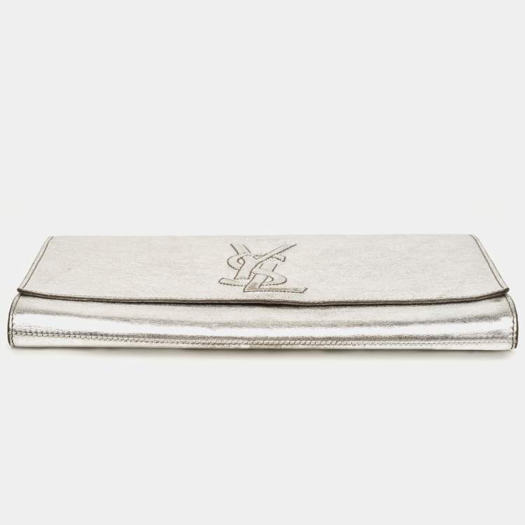 Pre Owned Yves Saint Laurent Silver Leather Belle De Jour Flap Clutch