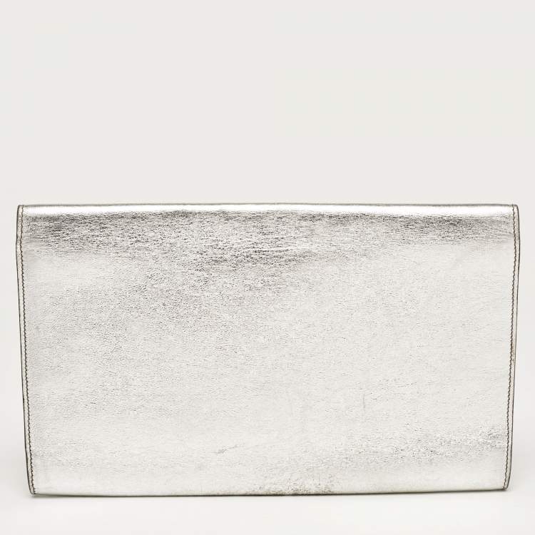 Pre Owned Yves Saint Laurent Silver Leather Belle De Jour Flap Clutch