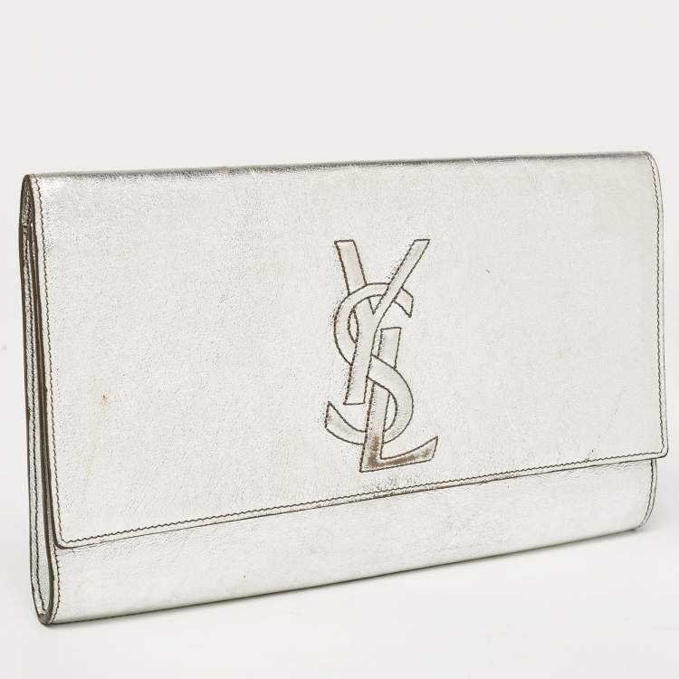 Pre Owned Yves Saint Laurent Silver Leather Belle De Jour Flap Clutch