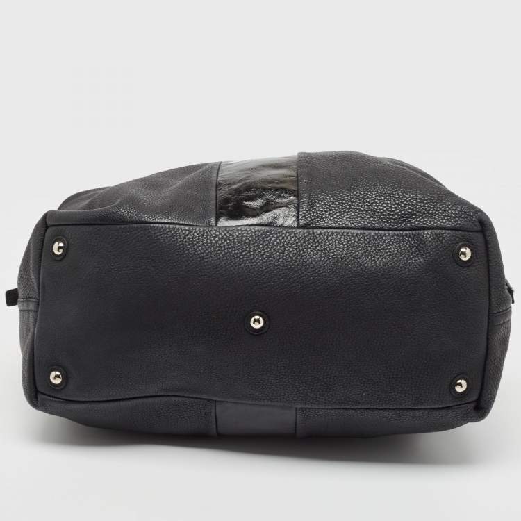 Pre Owned Yves Saint Laurent Black Leather and Patent Leather Easy Y Satchel