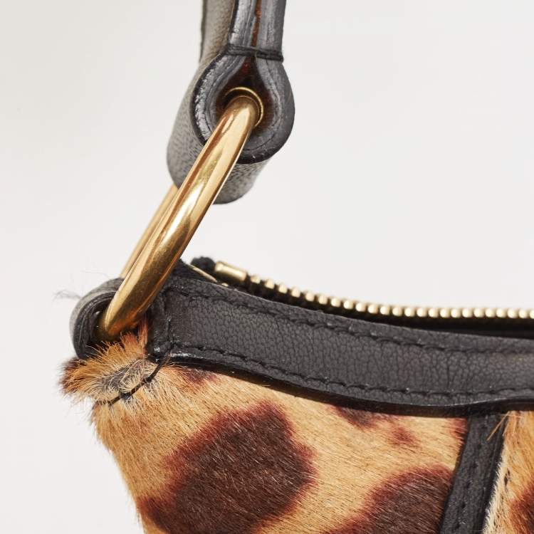 Pre Owned Yves Saint Laurent Black/Brown Leopard Print Calf Hair Hobo