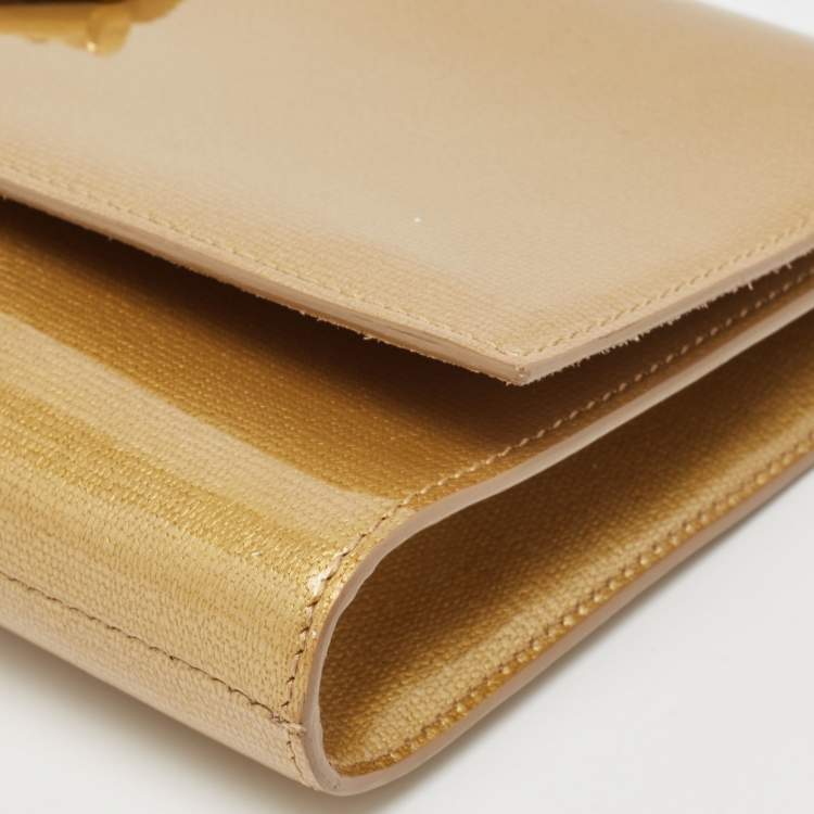 Pre Owned Yves Saint Laurent Gold Leather Large Chyc Clutch