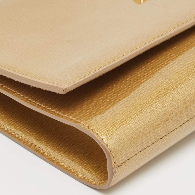 Pre Owned Yves Saint Laurent Gold Leather Large Chyc Clutch