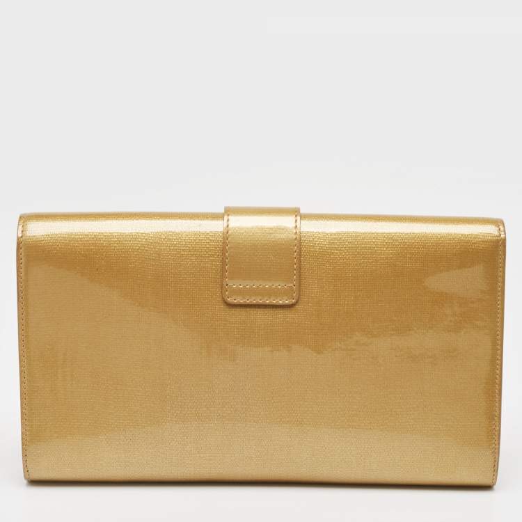 Pre Owned Yves Saint Laurent Gold Leather Large Chyc Clutch