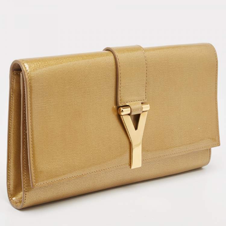 Pre Owned Yves Saint Laurent Gold Leather Large Chyc Clutch