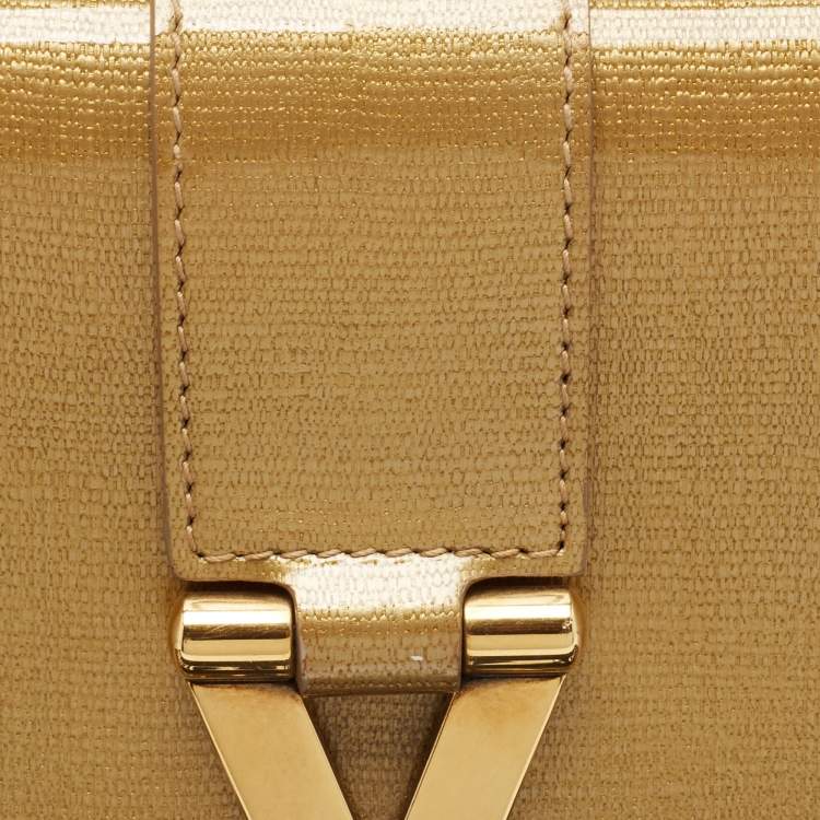 Pre Owned Yves Saint Laurent Gold Leather Large Chyc Clutch