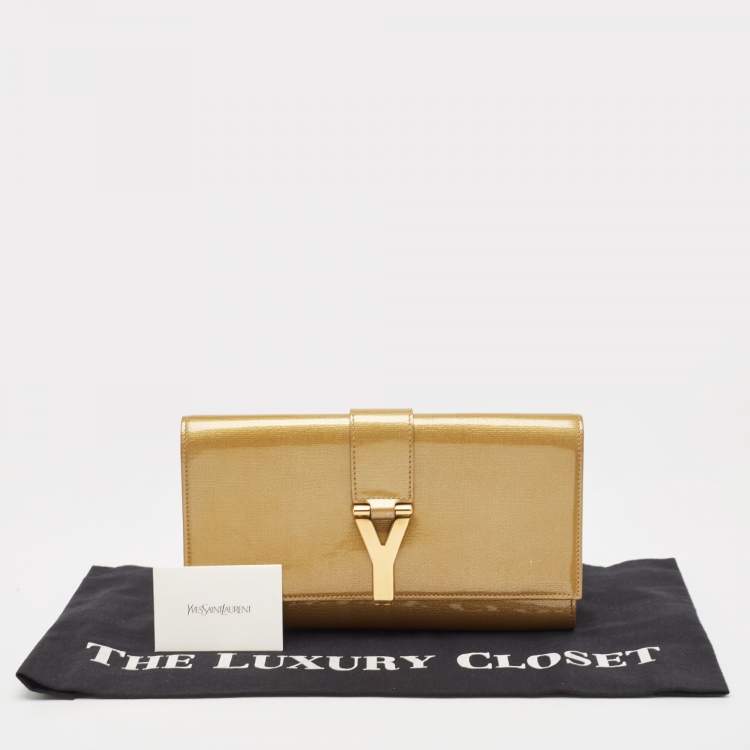 Pre Owned Yves Saint Laurent Gold Leather Large Chyc Clutch