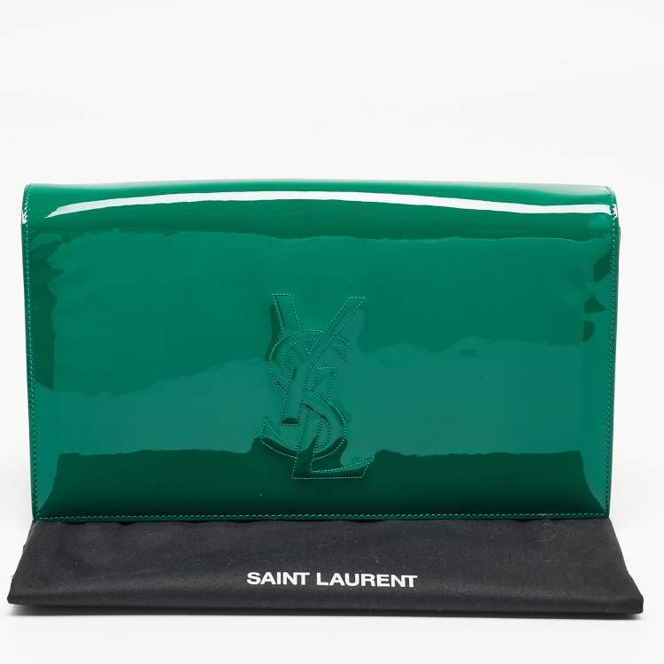 Pre Owned Yves Saint Laurent Green Patent Leather Belle De Jour Flap Clutch