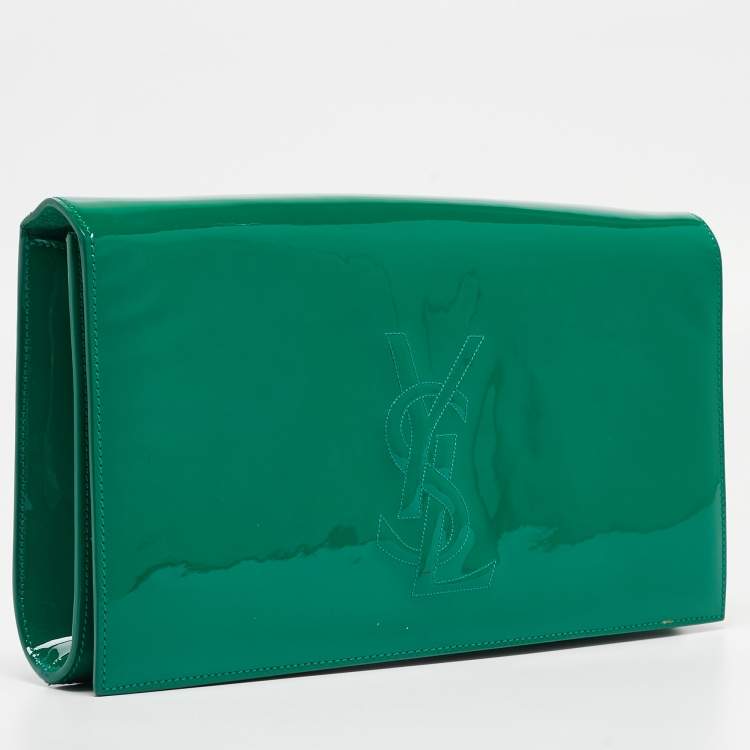 Pre Owned Yves Saint Laurent Green Patent Leather Belle De Jour Flap Clutch