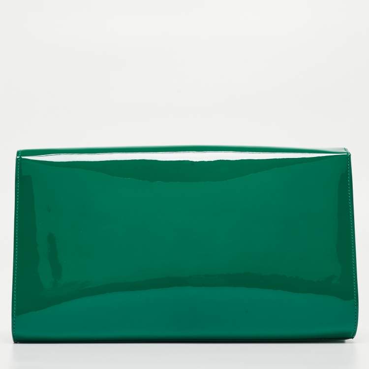 Pre Owned Yves Saint Laurent Green Patent Leather Belle De Jour Flap Clutch