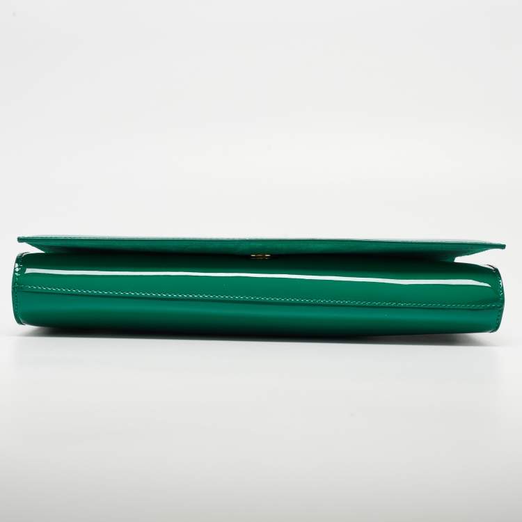 Pre Owned Yves Saint Laurent Green Patent Leather Belle De Jour Flap Clutch