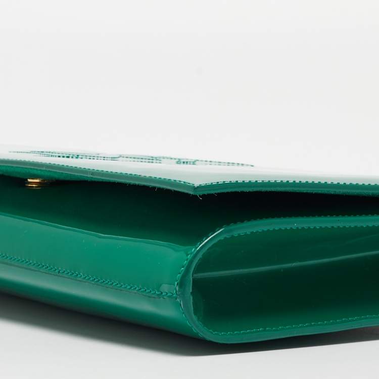 Pre Owned Yves Saint Laurent Green Patent Leather Belle De Jour Flap Clutch