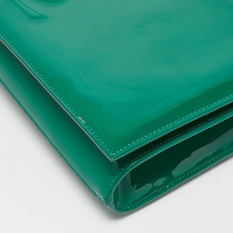 Pre Owned Yves Saint Laurent Green Patent Leather Belle De Jour Flap Clutch