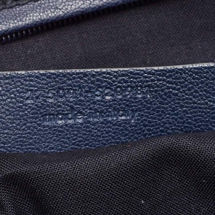 Pre Owned Yves Saint Laurent Navy Blue Lizard Embossed Leather Large Cabas Chyc Tote