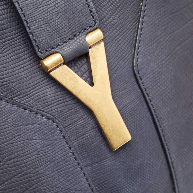 Pre Owned Yves Saint Laurent Navy Blue Lizard Embossed Leather Large Cabas Chyc Tote