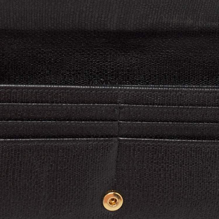 Pre Owned Yves Saint Laurent Black Leather Y Line Flap Continental Wallet