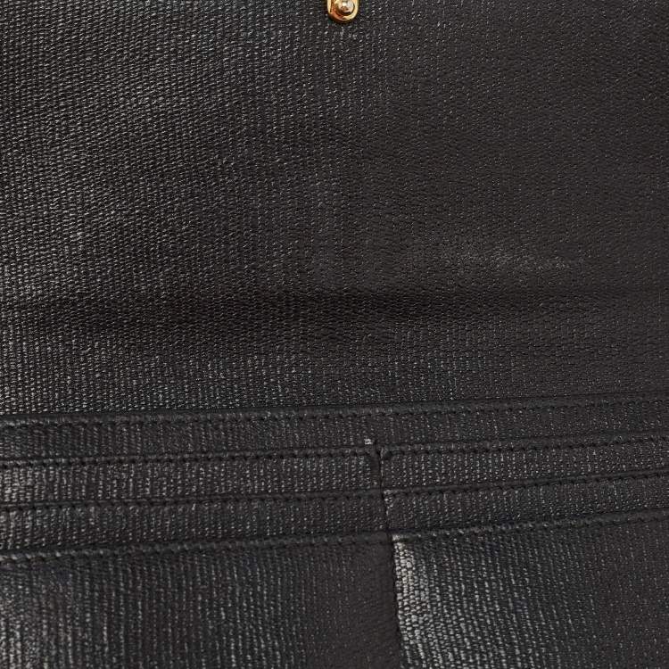 Pre Owned Yves Saint Laurent Black Leather Y Line Flap Continental Wallet