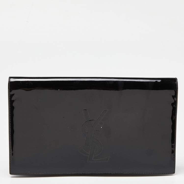 Pre Owned Yves Saint Laurent Black Patent Leather Belle De Jour Flap Clutch