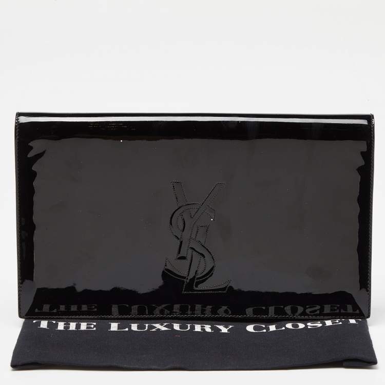 Pre Owned Yves Saint Laurent Black Patent Leather Belle De Jour Flap Clutch