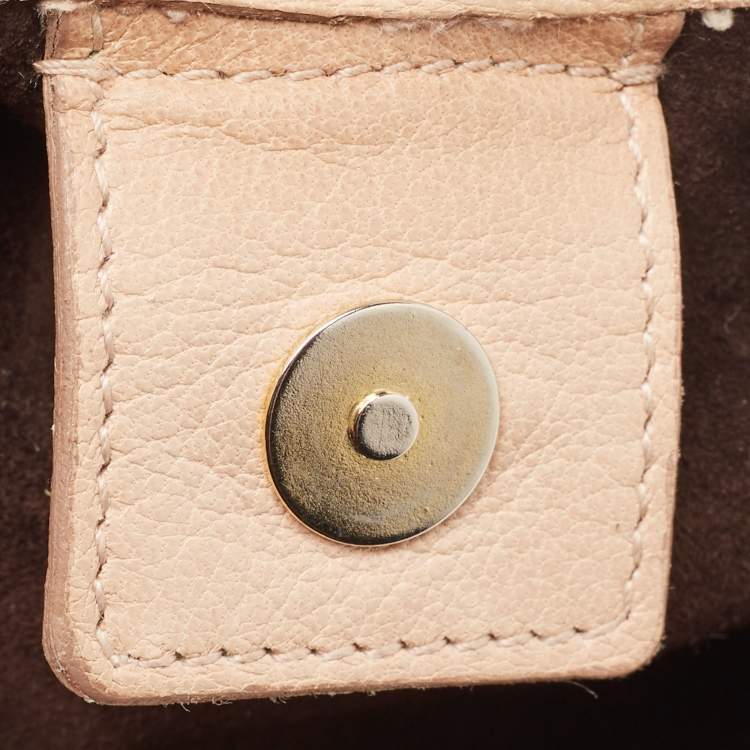 Pre Owned Yves Saint Laurent Light Beige Suede Small St. Tropez Double Horn Hobo