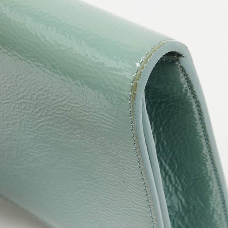 Pre Owned Yves Saint Laurent Light Blue Patent Leather Belle De Jour Flap Clutch