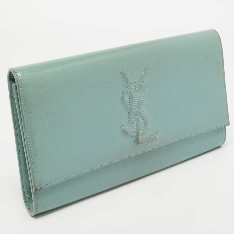 Pre Owned Yves Saint Laurent Light Blue Patent Leather Belle De Jour Flap Clutch