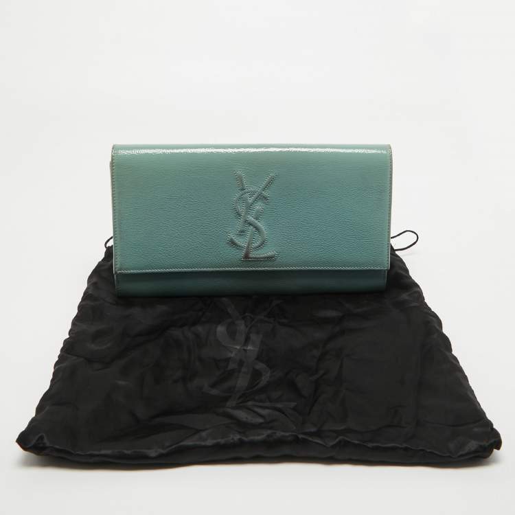 Pre Owned Yves Saint Laurent Light Blue Patent Leather Belle De Jour Flap Clutch