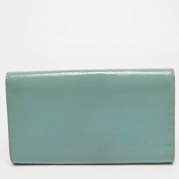 Pre Owned Yves Saint Laurent Light Blue Patent Leather Belle De Jour Flap Clutch
