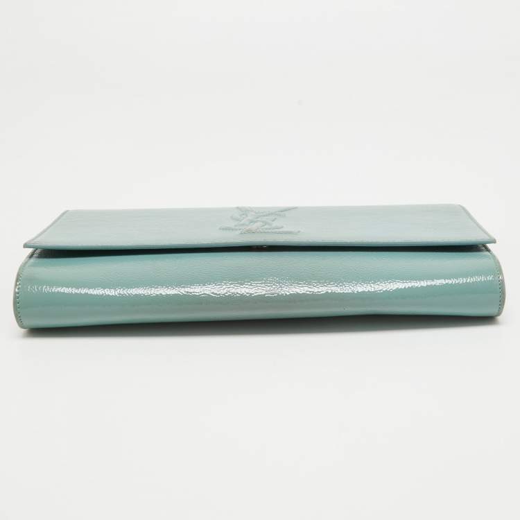Pre Owned Yves Saint Laurent Light Blue Patent Leather Belle De Jour Flap Clutch